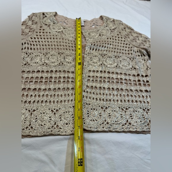 Gold Shimmer Crochet Cardigan Chico’s Galina Size 2 (12/14 M)‎ - Picture 8 of 12
